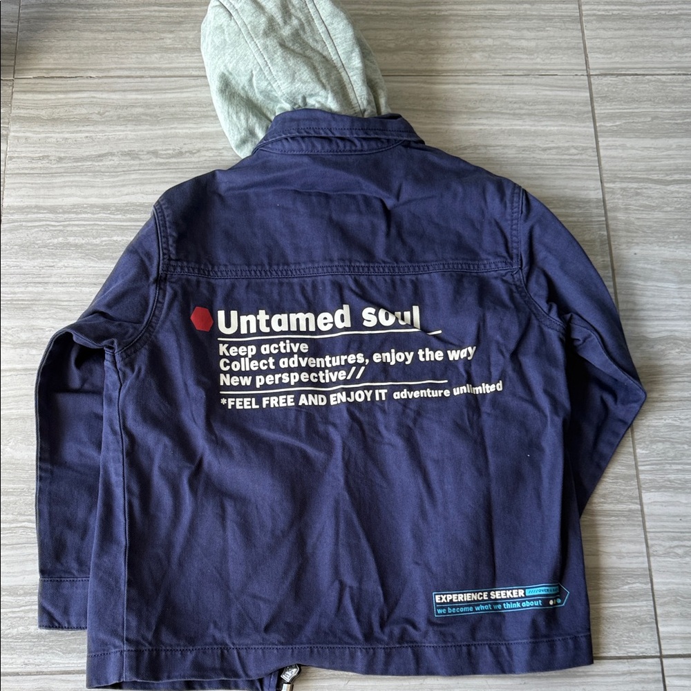 Zara Navy Jacket with Light Gray green Hood size 7 - Picture 6 of 7